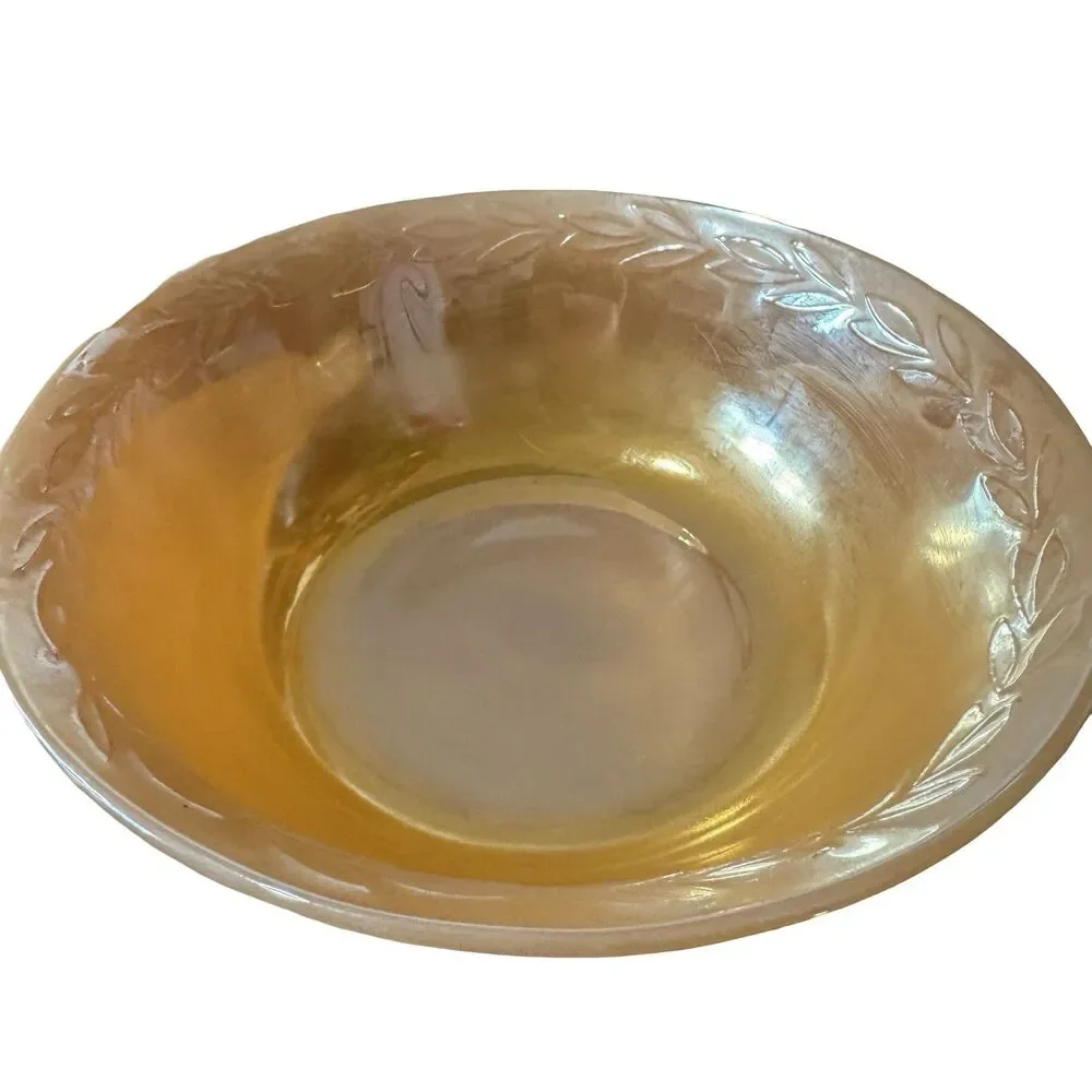 Set Of 3 Vtg Fire-King Peach Lustre Laurel Leaf‎ 8” Serving Bowls Anchor Hocking